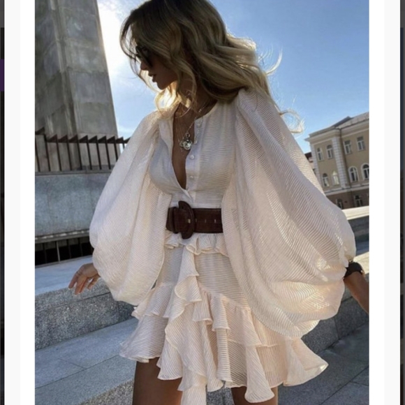 NWT Bohemian Long Sleeve Vacation Ruffle Flowy Ruffle Dess Size:Small-Large - Picture 3 of 16